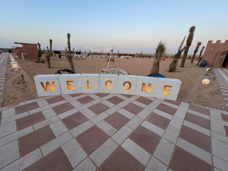 Welcome entrance of Premium Red Dunes Safari desert camp in Dubai red dunes