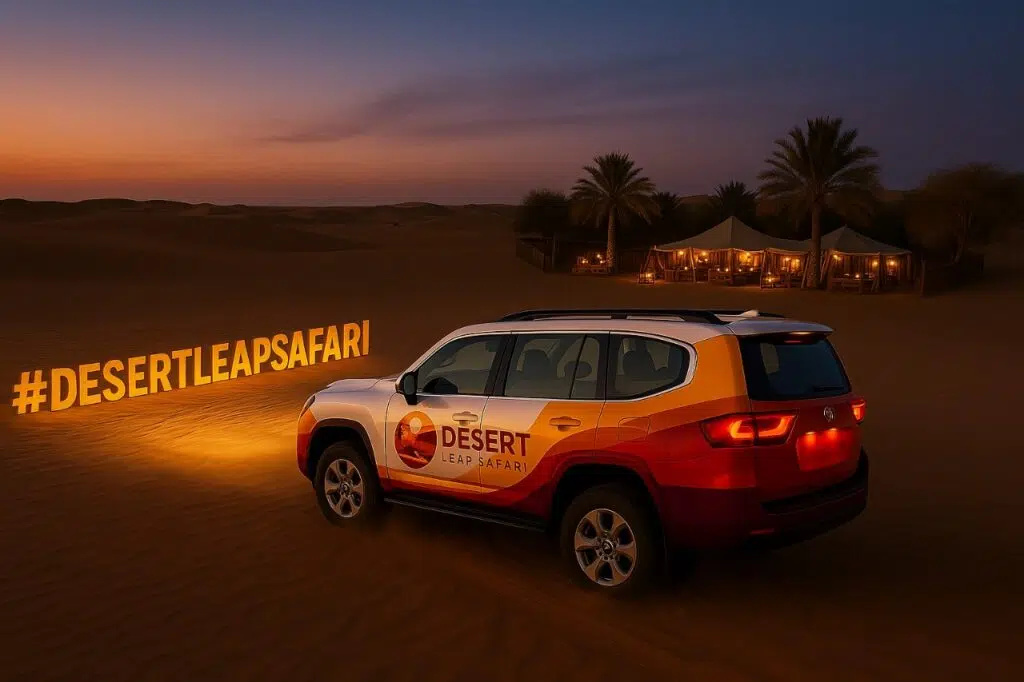 Desert Safari Dubai with camel ride, dune bashing, and sunset views