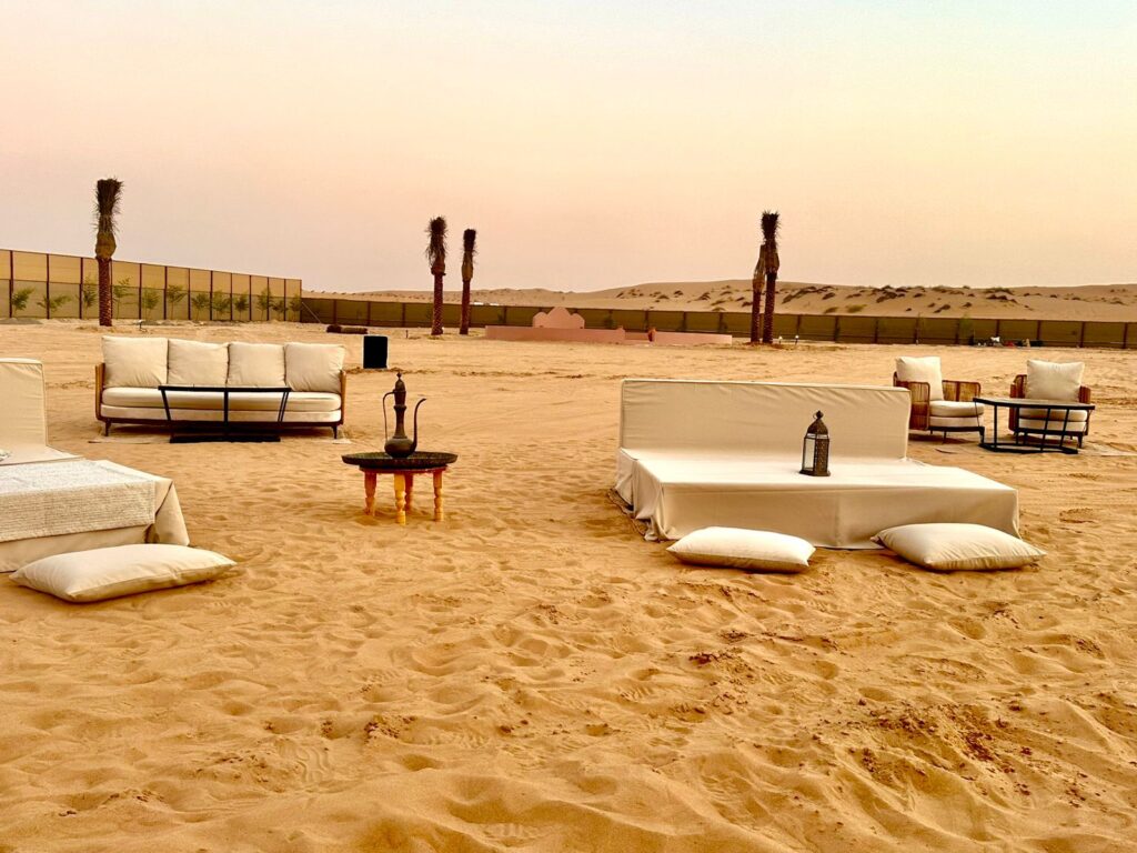 Luxury lounge seating area at Premium Red Dunes Safari desert camp Dubai