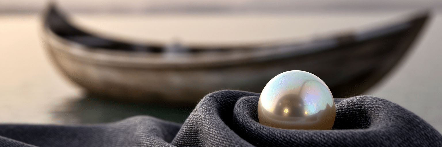 Ancient natural pearl on silk fabric