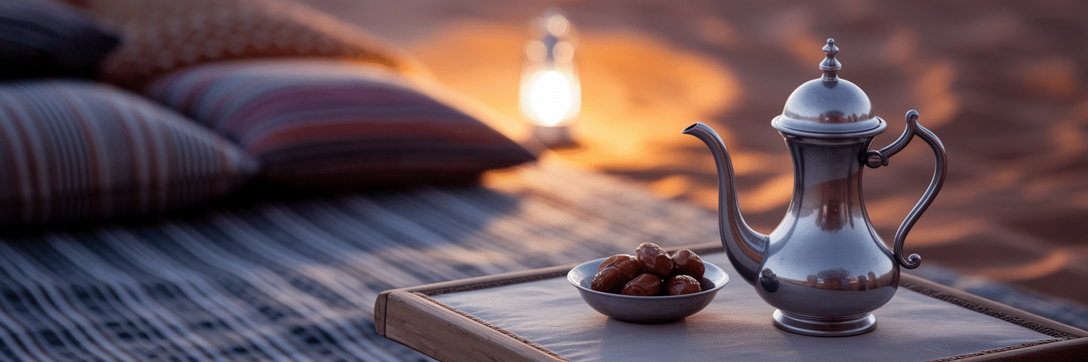 Arabic coffee pot and dates at desert camp.