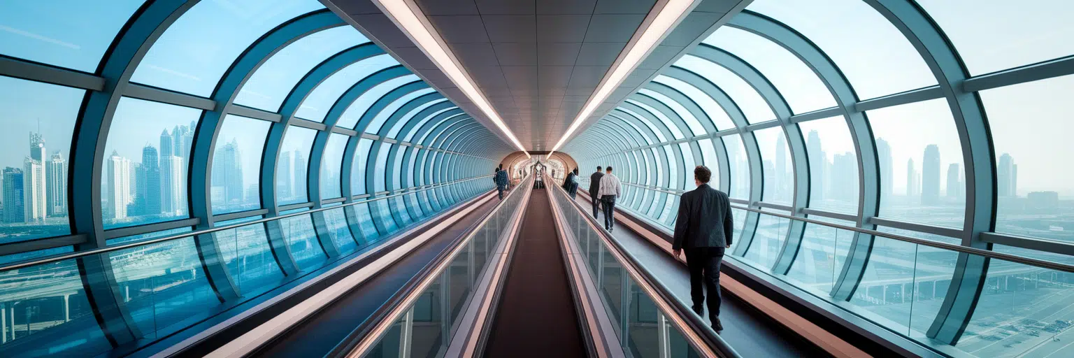 Interior view of Dubai Mall Metro Link Bridge.