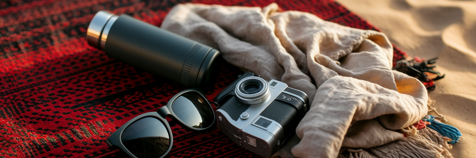 Essential items for a desert safari trip.