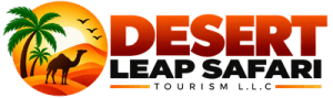 Desert Leap Safari Dubai logo with desert, camel, and palm tree icon