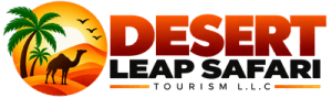 Desert Leap Safari Dubai logo with desert, camel, and palm tree icon