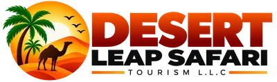 **Alt text:** Desert Leap Safari Dubai logo with desert, camel, and palm tree icon